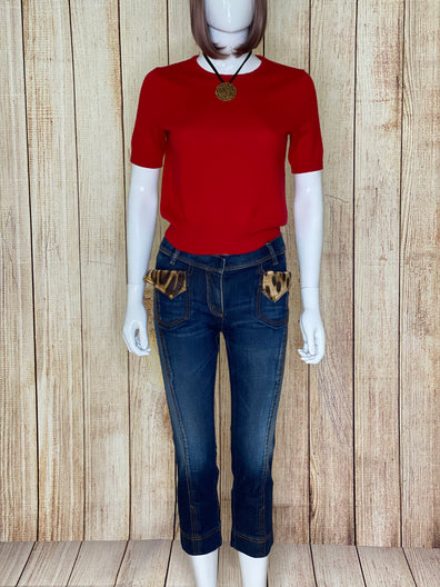 Leopard Print Pocket Cropped Jeans